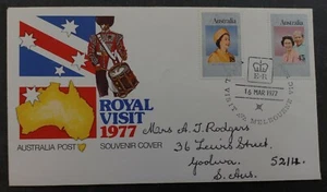 1977 Australia Royal Visit Cover ties 2 Stamps cd Melbourne-Goolwa - Picture 1 of 2