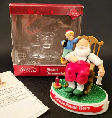 Coca-Cola Brand Musical Christmas Ornament Santa Please Pause Here Works Great! - Image 1 of 4