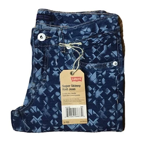 Levis Pants Girls 14 Regular Blue Denim Knit Geometric Super Skinny Stretch NWT - Picture 1 of 11