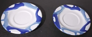 Vintage Set of 2 Austrian Gmundner Keramik Blue Design Saucers Marked 4.5" - Picture 1 of 10