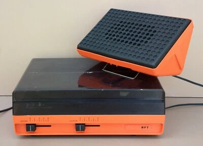 Tourne disques RFT orange vintage + ENCEINTE pour vinyle ancien MARCHE => vidéo - Photo 1/4