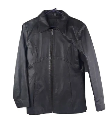 Jacqueline Ferrar Women's Medium Black Leather Full Zip Front Pocketed Jacket - Image 1 of 4
