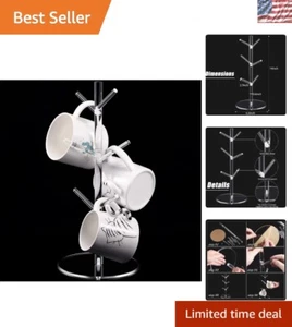 Moderner abnehmbarer Kaffeetassenhalter mit poliertem Eisenfuß - 6 Haken - Bild 1 von 8