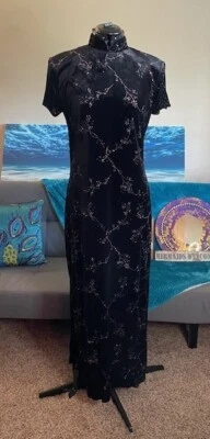 Vestido de cóctel para mujer talla 14 Sheri Martin vintage estilo chino terciopelo negro Foto 1 de 4