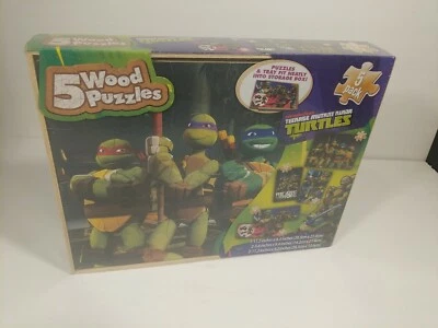 Nickelodeon Teenage Mutant Ninja Turtles 5 Wood Puzzles And Storage Wood Box New - Image 1 of 4