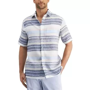 Club Room Mens Button Down Shirt Striped Print Navy Blue Combo Size Small - Picture 1 of 4