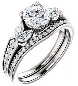 1.51 ct Round & Marquise cut Diamond Engagement Wedding Ring 14k Gold 2.36 tcw - Picture 1 of 1