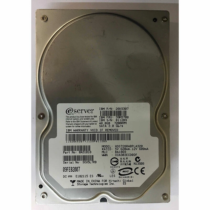 HDS728040PLA320 - Hitachi 40GB 7200 RPM SATA 3.5" HDD - Image 1 of 1