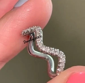 0.75 Cts Natural Diamond Fancy Zig Zag Ring For Women's In Real 10k White Gold - Picture 1 of 7