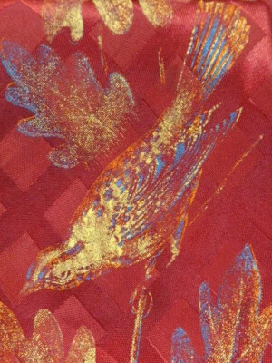 1940s ANTIQUE HAND PAINTED APPLIQUE MENS TIE ~ BIRDS FLOWER SWING DOOWOP ~ 50" - Image 1 of 4