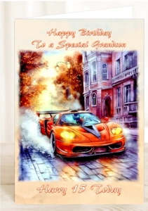 Personalised Birthday Card Sports Car in Orange Son Grandson Nephew Brother - Picture 1 of 2