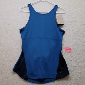 Nike Dri Fit Yoga Tank Top Women's Size L Blue/Navy Open Back Slim Fit Active - Picture 1 of 12