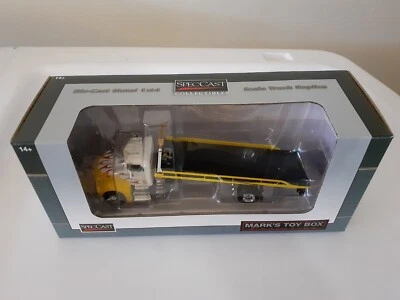 1/64 Custom Pete 385 White Yellow Flames Yellow Bed Rollback Tow Truck SpecCast - Image 1 of 4