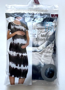 Time and Tru Maternity Long Dress Short Sleeve Black/White Tie Dye Sz S 4-6 NWT - Picture 1 of 2