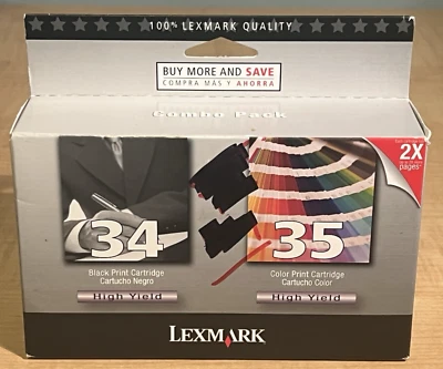 Lexmark Ink Cartridges Combo Pack 34 Black 35 Color High Yield 2X Sealed - Image 1 of 4