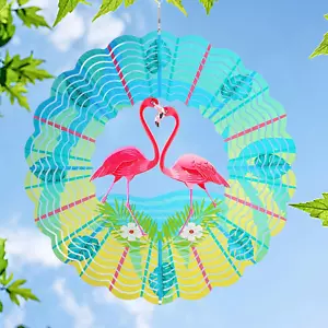 Wind Spinners Flamingo Garden Yard Decor 12-In Metal 3D Stainless Steel Hanging - Picture 1 of 8