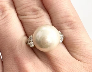 Vermeil Goldfarbener Kunstperlen 925 Sterlingsilber Vintage Ring - Gr. 7 - Bild 1 von 14