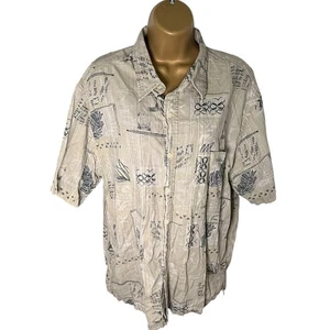 Vintage Y2K Roundtree & Yorke Button Down Shirt Abstract Botanical Beige XL - Picture 1 of 6
