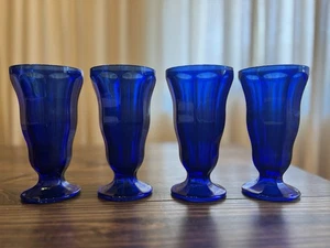 VTG Anchor Hocking Set of 4 Cobalt Blue Footed Glasses - Picture 1 of 5