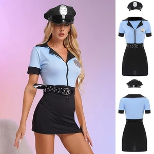Women's Police Cop Dresses Costume Role Play Outfits Halloween Uniform Dress Up - Picture 1 of 25