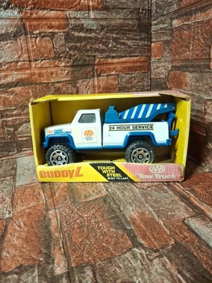 Buddy L AAA Wrecker Tow Truck 24 Hour Service Pressed Steel White Blue Vtg 1979 - Image 1 of 4