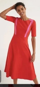 Boden Emily Dress Womens 4P Petite Red Pink Ponte Midi Scoop Neck Classic A Line - Picture 1 of 6