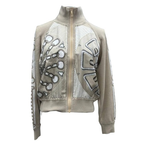 HERMÈS Giacca HERMES twillene seta maglia zip taglia 40 con etichetta beige design elegante