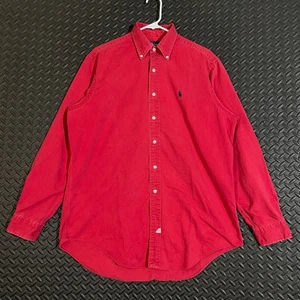 Camisa Ralph Lauren Para Hombres Roja Con Botones Manga Larga Azul Marino Polo Poni Logo Talla M - Imagen 1 de 8