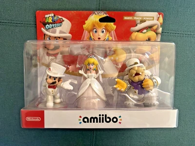 Super Mario Odyssey Amiibo Paquete de 3 Mario Melocotón Bowser Traje de Boda Nintendo Nuevo Foto 1 de 4