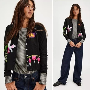 NEW SOLD OUT Free People Tyler McGillivary Pansy Applique Cardigan NWT XL - Picture 1 of 11