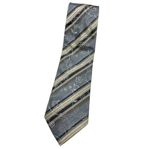 Corbata STRELLSON Para Hombre 100% Seda LUJO Gris Beige Rayas Floral W:3.7" Usada en Excelente Condición - Imagen 1 de 5