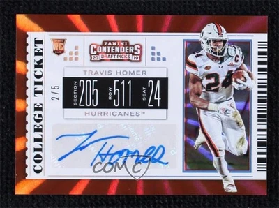 2019 Contenders Draft Picks College Fame Ticket /5 Travis Homer Rookie Auto RC - Image 1 of 2