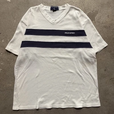 Polo Sport Ralph Lauren Мужская v-образным вырезом синий в полоску вафли трикотажа белая рубашка 2XL - Изображение 1 из 4