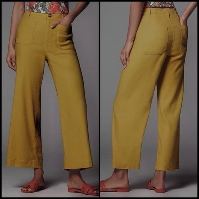 Pantalones cortos de lino Maeve Colette pierna ancha Anthropologie mostaza talla 27 4 pequeños Foto 1 de 4