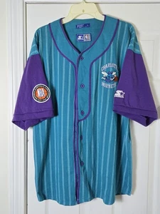 Vintage Starter Charlotte Hornets Sewn Baseball Jersey Men's Large NBA Pinstripe - Picture 1 of 3