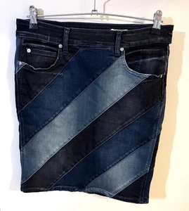 Closed Multi-tone Diagonal Patchwork Denim Skirt Size M - Picture 1 of 9