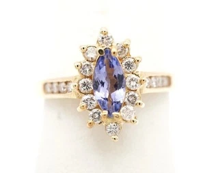Women 14K Yellow Gold Lab Created Tanzanite & Diamond Ring. Size 6.5. 0.84CTs - Picture 1 of 15