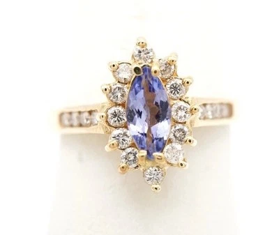 Women 14K Yellow Gold  Lab Created Tanzanite & Diamond Ring. Size 6.5.  0.84CTs - Image 1 of 4