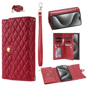 Bandolera Cuero Tarjeta Billetera Estuche Para iPhone Samsung Xiaomi Soporte Cubierta 2 Correas - Imagen 1 de 21