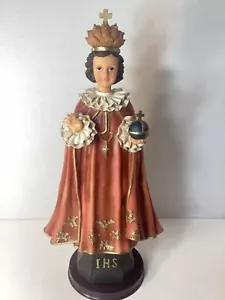 Estatua de Jesús de Praga grande base de madera de resina vintage 16"" alto 8"" más ancho - Imagen 1 de 10