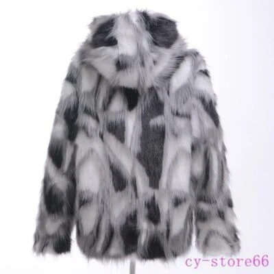 Mens Faux Fur Furry Hooded Warm Thicken Coat Jacket Outwear Zip Winter Oversize - Image 1 of 4
