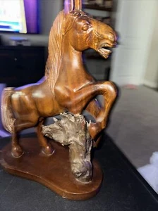 VTG 70s Hand Carved Wood Horse Stallion Statue Sculpture Hawaiian Monkey Pod - Picture 1 of 4