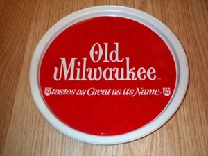 BAR SERVING TRAY Old Milwaukee BEER Liquor Tin Metal Vintage Red White 10 3/4" - Picture 1 of 6