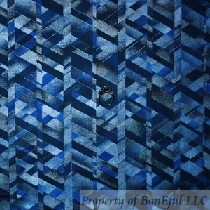 BonEful Fabric FQ Cotton Quilt Navy Blue Tonal Dark Night Silver Metallic Print - Picture 1 of 12