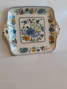 Masons "Nabob" Square Handled Cake Plate Regency Plantation Colonial Blue Yellow - Picture 1 of 10