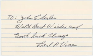 Tarjeta indexada firmada autografiada del Salón de la Fama del Hockey Carl Voss certificado de autenticidad AMC 29090 - Imagen 1 de 2