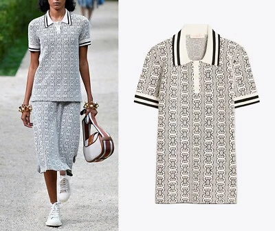 NWT Tory Burch Gemini Link Sweater Polo Shirt Top in New Ivory Black Sz S $348 - Image 1 of 4