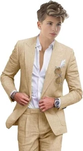 Summer linen Boys' Suits Prom Dress Suits for Teen Boys Slim Fit Blazer - Picture 1 of 32