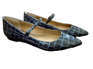 Calvin Klein Gracy Mary Jane Patent Croc Embossed Dark Gray EUC Sz 7 ADORABLE!! - Picture 1 of 8