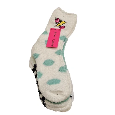 Paquete de 3 calcetines Betsey Johnson acogedores difusos bordados azules negros talla 9-11 Foto 1 de 4